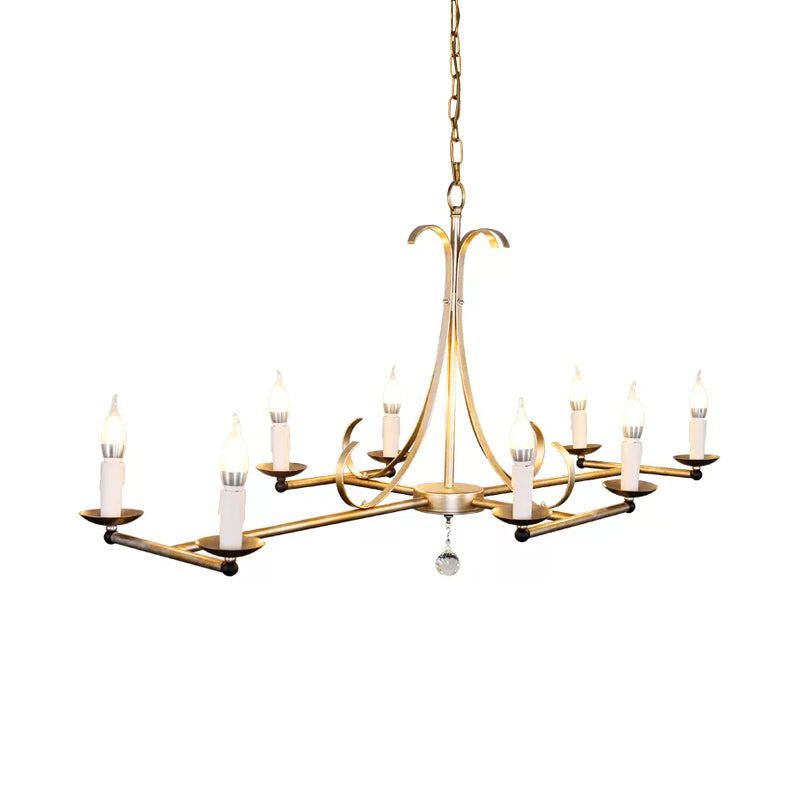 Traditional Candle Shaped Hanging Lamp 8 Bulbs Metal Island Chandelier Light in Gold/Silver Clearhalo 'Ceiling Lights' 'Island Lights' Lighting' 560975