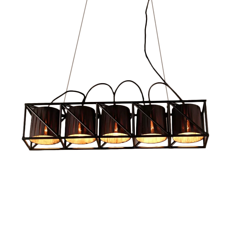 5-Light Barrel Island Lighting Traditional Black Fabric Suspension Pendant for Restaurant Clearhalo 'Ceiling Lights' 'Island Lights' Lighting' 560980