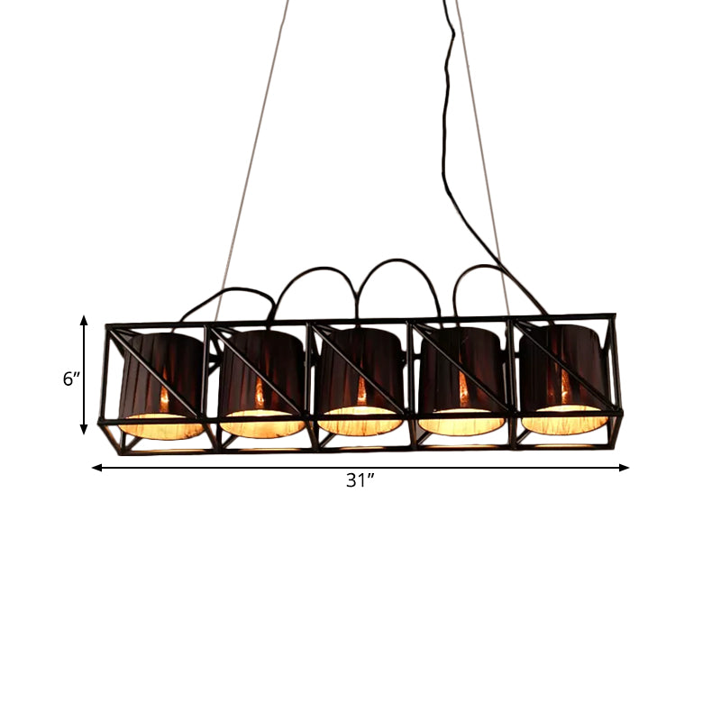 5-Light Barrel Island Lighting Traditional Black Fabric Suspension Pendant for Restaurant Clearhalo 'Ceiling Lights' 'Island Lights' Lighting' 560981