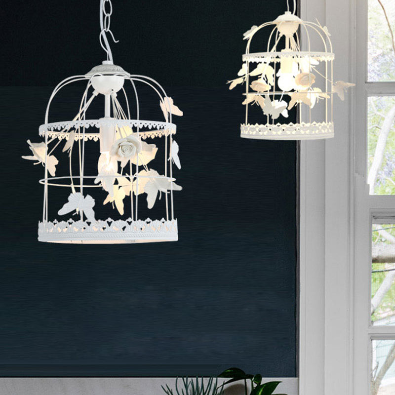 White Bird Cage Hanging Ceiling Light Traditional Metal 1 Light Bedroom Pendant Light Clearhalo 'Ceiling Lights' 'Pendant Lights' 'Pendants' Lighting' 560983