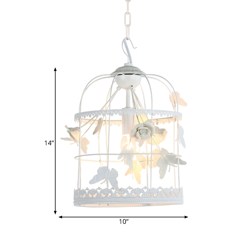 White Bird Cage Hanging Ceiling Light Traditional Metal 1 Light Bedroom Pendant Light Clearhalo 'Ceiling Lights' 'Pendant Lights' 'Pendants' Lighting' 560986