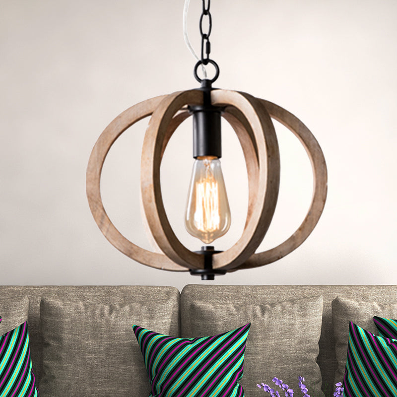 Wood Brown Hanging Lamp Orb/Gourd 1 Light Traditional Hanging Ceiling Light, 8.5"/9"/13" Wide Brown 13" Clearhalo 'Ceiling Lights' 'Pendant Lights' 'Pendants' Lighting' 560992_e38d4851-6a75-4642-b7ac-1e2e03c87a0d