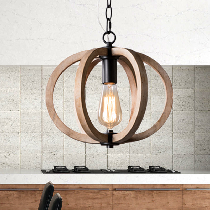 Wood Brown Hanging Lamp Orb/Gourd 1 Light Traditional Hanging Ceiling Light, 8.5"/9"/13" Wide Clearhalo 'Ceiling Lights' 'Pendant Lights' 'Pendants' Lighting' 560993