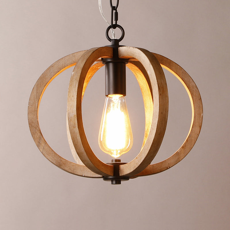 Wood Brown Hanging Lamp Orb/Gourd 1 Light Traditional Hanging Ceiling Light, 8.5"/9"/13" Wide Clearhalo 'Ceiling Lights' 'Pendant Lights' 'Pendants' Lighting' 560995