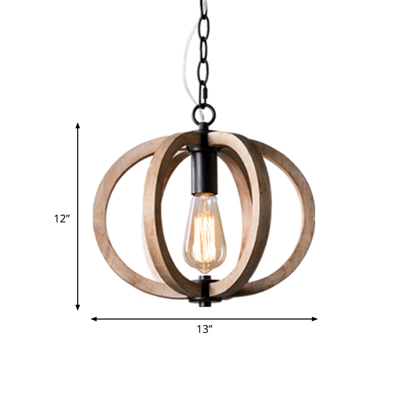 Wood Brown Hanging Lamp Orb/Gourd 1 Light Traditional Hanging Ceiling Light, 8.5"/9"/13" Wide Clearhalo 'Ceiling Lights' 'Pendant Lights' 'Pendants' Lighting' 560996