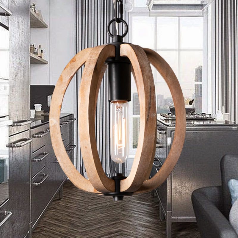 Wood Brown Hanging Lamp Orb/Gourd 1 Light Traditional Hanging Ceiling Light, 8.5"/9"/13" Wide Clearhalo 'Ceiling Lights' 'Pendant Lights' 'Pendants' Lighting' 560997