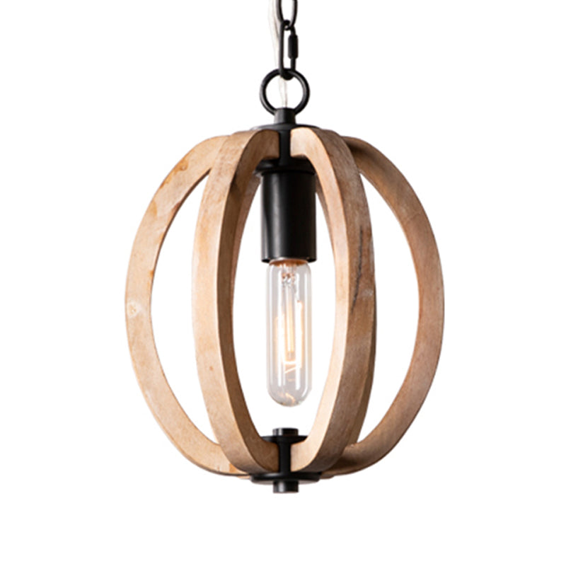 Wood Brown Hanging Lamp Orb/Gourd 1 Light Traditional Hanging Ceiling Light, 8.5"/9"/13" Wide Clearhalo 'Ceiling Lights' 'Pendant Lights' 'Pendants' Lighting' 560998