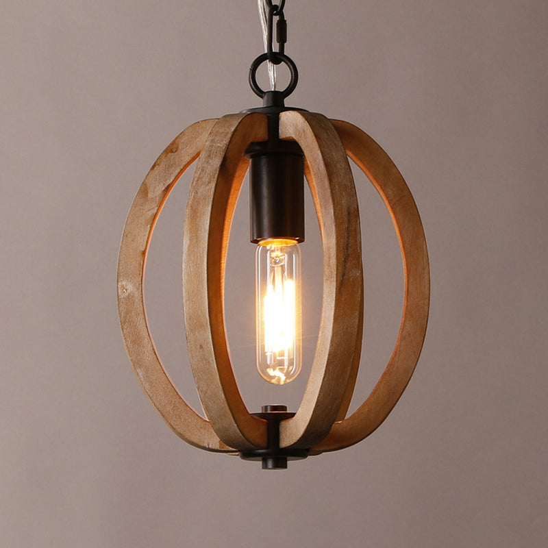 Wood Brown Hanging Lamp Orb/Gourd 1 Light Traditional Hanging Ceiling Light, 8.5"/9"/13" Wide Clearhalo 'Ceiling Lights' 'Pendant Lights' 'Pendants' Lighting' 560999