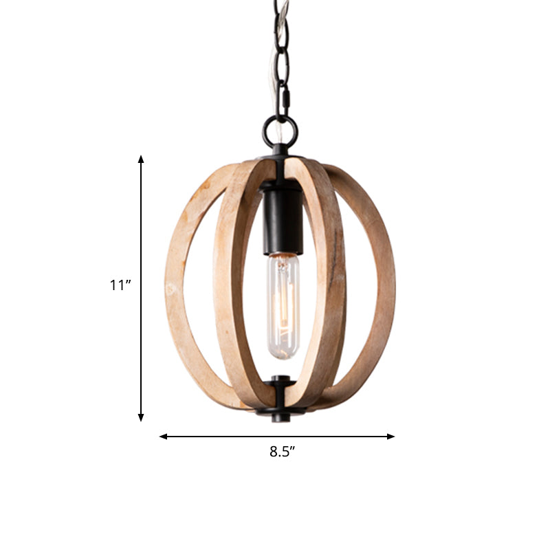 Wood Brown Hanging Lamp Orb/Gourd 1 Light Traditional Hanging Ceiling Light, 8.5"/9"/13" Wide Clearhalo 'Ceiling Lights' 'Pendant Lights' 'Pendants' Lighting' 561000