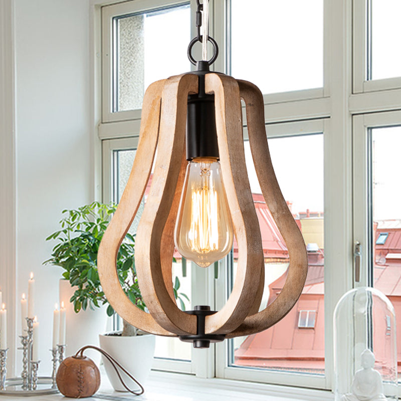 Wood Brown Hanging Lamp Orb/Gourd 1 Light Traditional Hanging Ceiling Light, 8.5"/9"/13" Wide Clearhalo 'Ceiling Lights' 'Pendant Lights' 'Pendants' Lighting' 561002