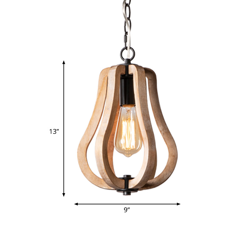 Wood Brown Hanging Lamp Orb/Gourd 1 Light Traditional Hanging Ceiling Light, 8.5"/9"/13" Wide Clearhalo 'Ceiling Lights' 'Pendant Lights' 'Pendants' Lighting' 561004