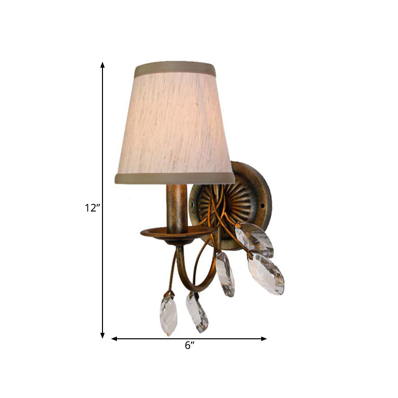 Tapered Bathroom Vanity Light Fixture Vintage Fabric 1/2/3 Lights Brown Wall Mount Light Clearhalo 'Wall Lamps & Sconces' 'Wall Lights' Lighting' 561009