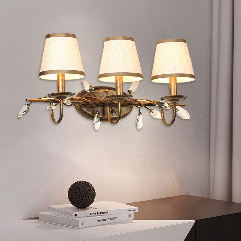 Tapered Bathroom Vanity Light Fixture Vintage Fabric 1/2/3 Lights Brown Wall Mount Light 3.0 Brown Clearhalo 'Wall Lamps & Sconces' 'Wall Lights' Lighting' 561014