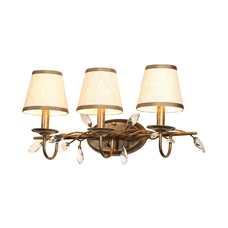 Tapered Bathroom Vanity Light Fixture Vintage Fabric 1/2/3 Lights Brown Wall Mount Light Clearhalo 'Wall Lamps & Sconces' 'Wall Lights' Lighting' 561016