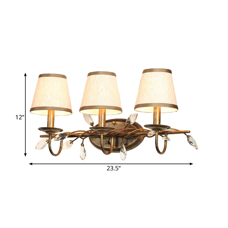 Tapered Bathroom Vanity Light Fixture Vintage Fabric 1/2/3 Lights Brown Wall Mount Light Clearhalo 'Wall Lamps & Sconces' 'Wall Lights' Lighting' 561017