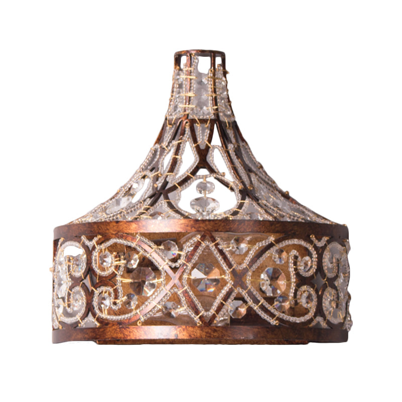 Drum Living Room Wall Light Vintage Metal and Crystal 1 Light Rust Wall Sconce Light Clearhalo 'Wall Lamps & Sconces' 'Wall Lights' Lighting' 561020