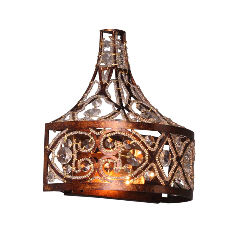 Drum Living Room Wall Light Vintage Metal and Crystal 1 Light Rust Wall Sconce Light Clearhalo 'Wall Lamps & Sconces' 'Wall Lights' Lighting' 561021