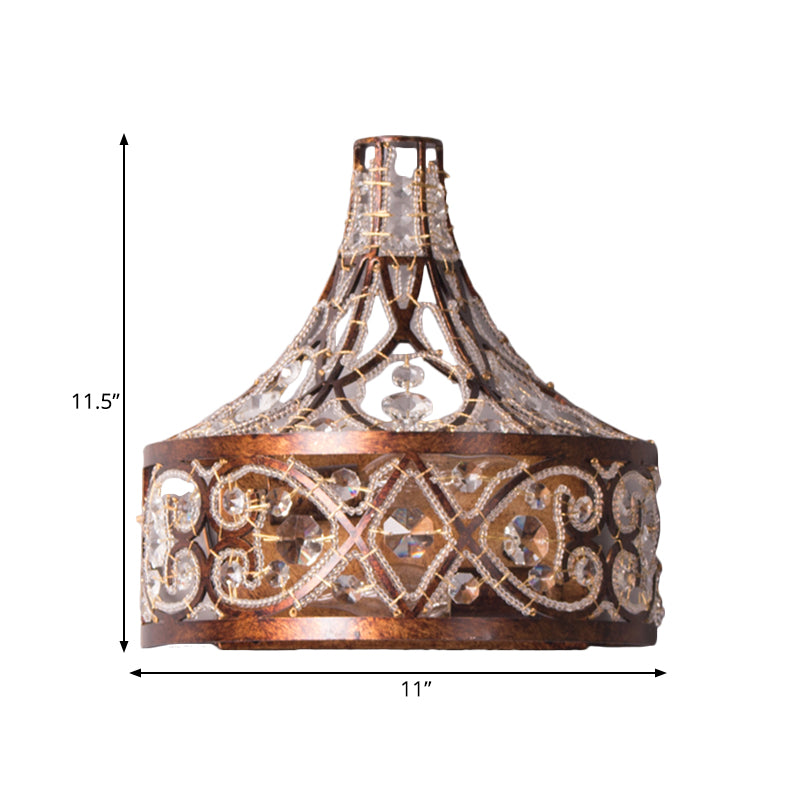 Drum Living Room Wall Light Vintage Metal and Crystal 1 Light Rust Wall Sconce Light Clearhalo 'Wall Lamps & Sconces' 'Wall Lights' Lighting' 561022