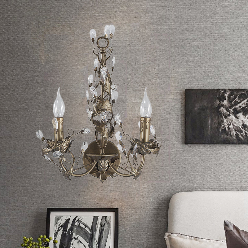 Metal Rust Wall Light Fixture Candelabra 2 Lights Vintage Sconce Light with Crystal Accent Clearhalo 'Wall Lamps & Sconces' 'Wall Lights' Lighting' 561024