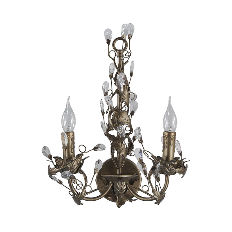 Metal Rust Wall Light Fixture Candelabra 2 Lights Vintage Sconce Light with Crystal Accent Clearhalo 'Wall Lamps & Sconces' 'Wall Lights' Lighting' 561026