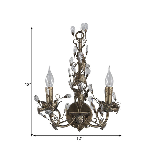 Metal Rust Wall Light Fixture Candelabra 2 Lights Vintage Sconce Light with Crystal Accent Clearhalo 'Wall Lamps & Sconces' 'Wall Lights' Lighting' 561027