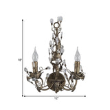 Metal Rust Wall Light Fixture Candelabra 2 Lights Vintage Sconce Light with Crystal Accent Clearhalo 'Wall Lamps & Sconces' 'Wall Lights' Lighting' 561027