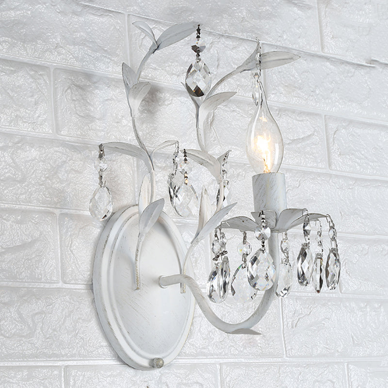 Silver 1/2 Lights Wall Mounted Light Rustic Metal Candelabra Sconce Light with Crystal Drop 1.0 Silver Clearhalo 'Wall Lamps & Sconces' 'Wall Lights' Lighting' 561033