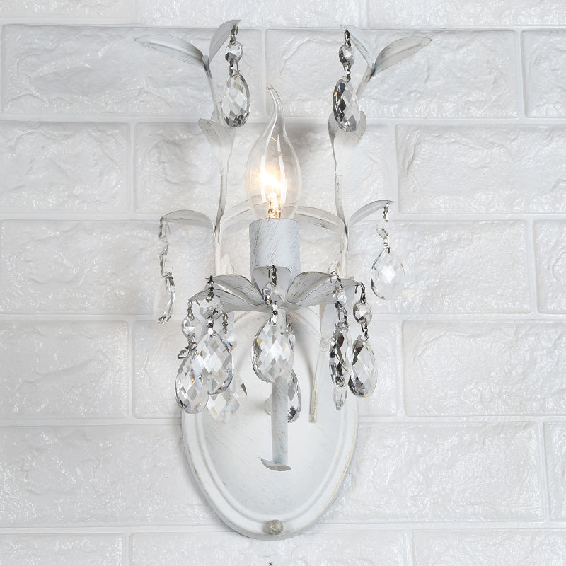 Silver 1/2 Lights Wall Mounted Light Rustic Metal Candelabra Sconce Light with Crystal Drop Clearhalo 'Wall Lamps & Sconces' 'Wall Lights' Lighting' 561034