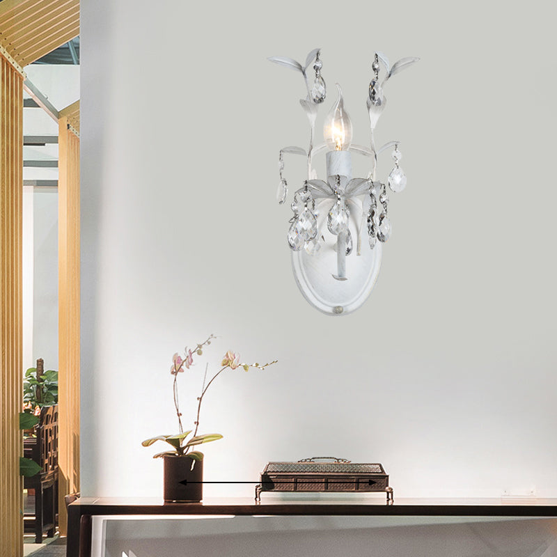 Silver 1/2 Lights Wall Mounted Light Rustic Metal Candelabra Sconce Light with Crystal Drop Clearhalo 'Wall Lamps & Sconces' 'Wall Lights' Lighting' 561035