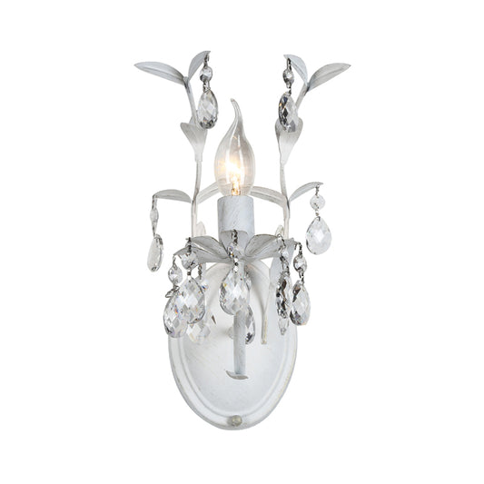 Silver 1/2 Lights Wall Mounted Light Rustic Metal Candelabra Sconce Light with Crystal Drop Clearhalo 'Wall Lamps & Sconces' 'Wall Lights' Lighting' 561036