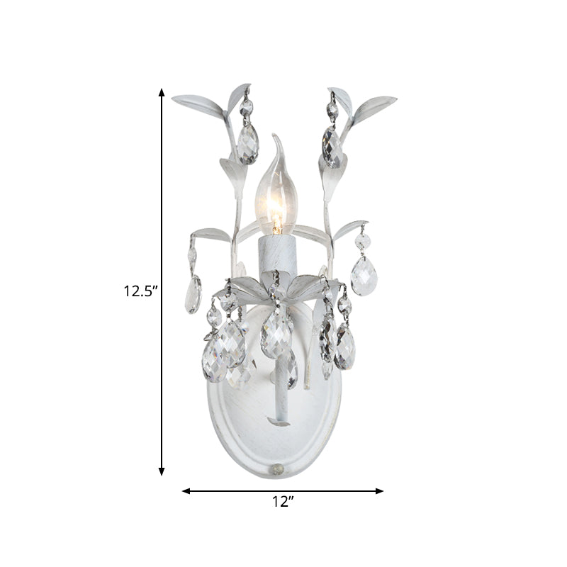 Silver 1/2 Lights Wall Mounted Light Rustic Metal Candelabra Sconce Light with Crystal Drop Clearhalo 'Wall Lamps & Sconces' 'Wall Lights' Lighting' 561037