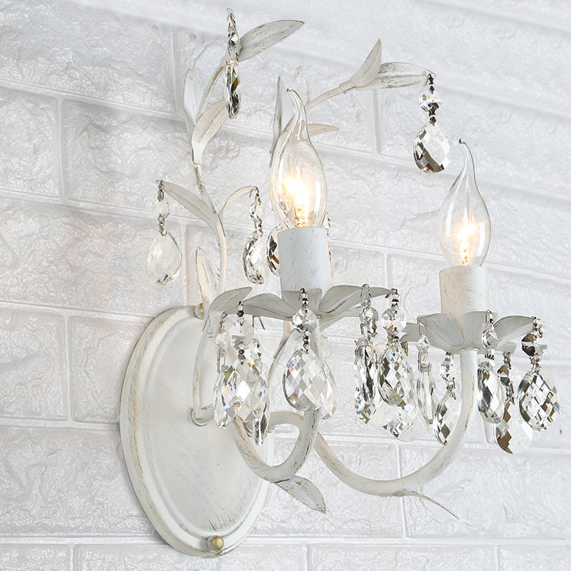 Silver 1/2 Lights Wall Mounted Light Rustic Metal Candelabra Sconce Light with Crystal Drop 2.0 Silver Clearhalo 'Wall Lamps & Sconces' 'Wall Lights' Lighting' 561038