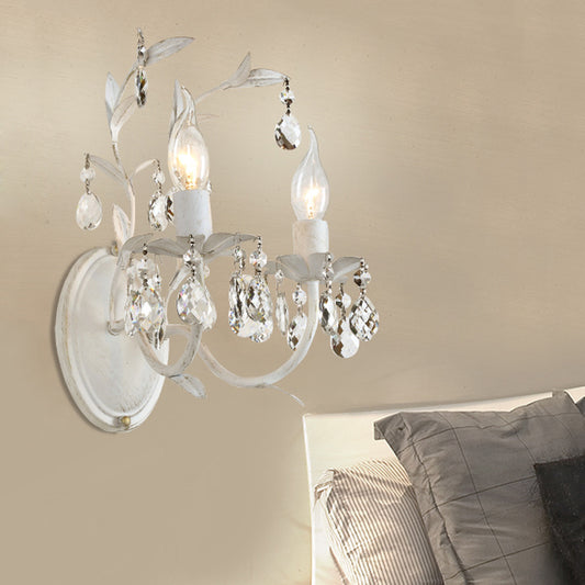 Silver 1/2 Lights Wall Mounted Light Rustic Metal Candelabra Sconce Light with Crystal Drop Clearhalo 'Wall Lamps & Sconces' 'Wall Lights' Lighting' 561039