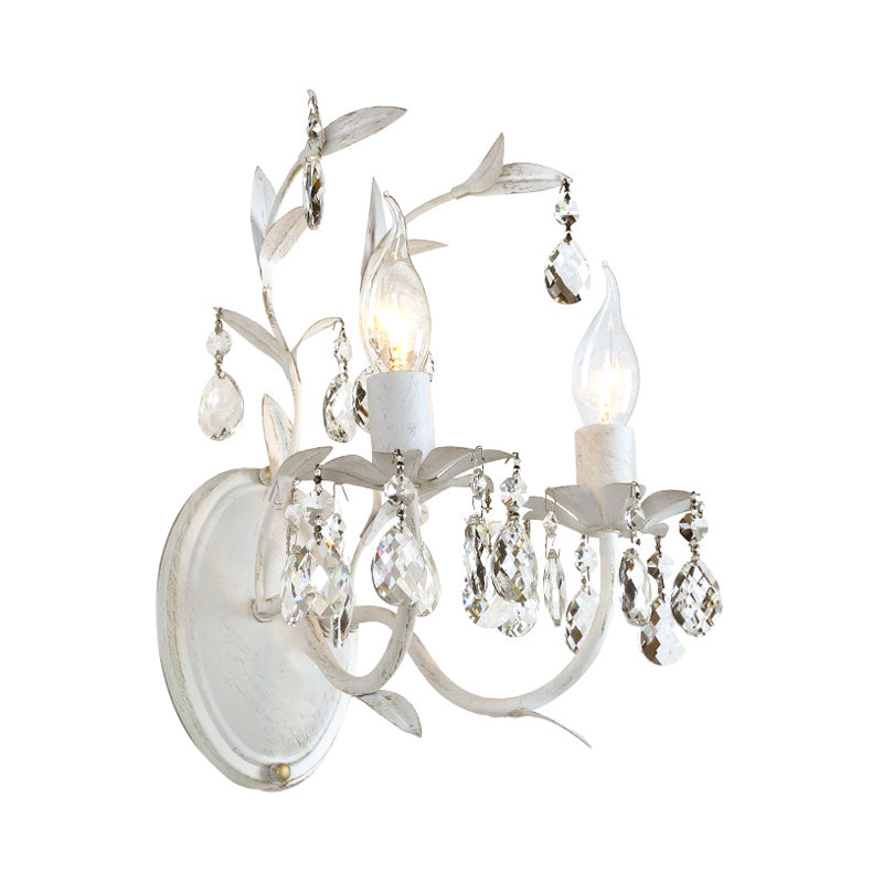 Silver 1/2 Lights Wall Mounted Light Rustic Metal Candelabra Sconce Light with Crystal Drop Clearhalo 'Wall Lamps & Sconces' 'Wall Lights' Lighting' 561041