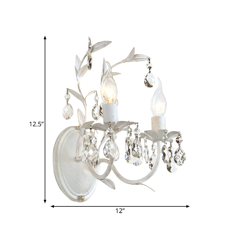 Silver 1/2 Lights Wall Mounted Light Rustic Metal Candelabra Sconce Light with Crystal Drop Clearhalo 'Wall Lamps & Sconces' 'Wall Lights' Lighting' 561042