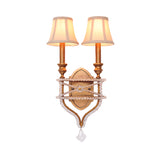 2 Lights Empire Shade Wall Light Vintage Gold/Silver Fabric Sconce Light with Crystal Accent Clearhalo 'Wall Lamps & Sconces' 'Wall Lights' Lighting' 561045