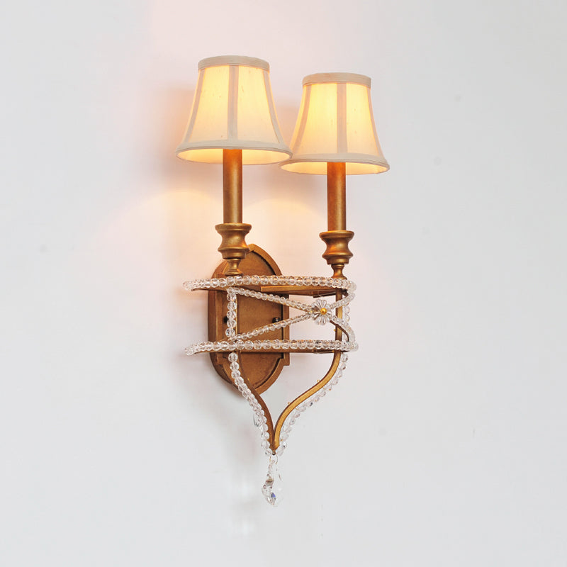 2 Lights Empire Shade Wall Light Vintage Gold/Silver Fabric Sconce Light with Crystal Accent Clearhalo 'Wall Lamps & Sconces' 'Wall Lights' Lighting' 561046