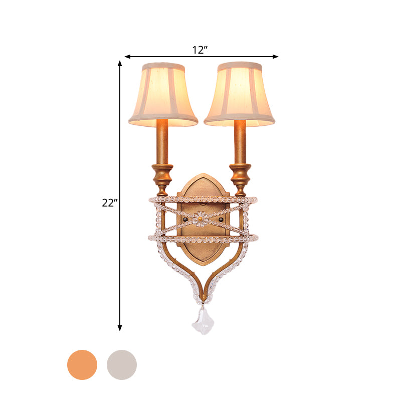 2 Lights Empire Shade Wall Light Vintage Gold/Silver Fabric Sconce Light with Crystal Accent Clearhalo 'Wall Lamps & Sconces' 'Wall Lights' Lighting' 561047