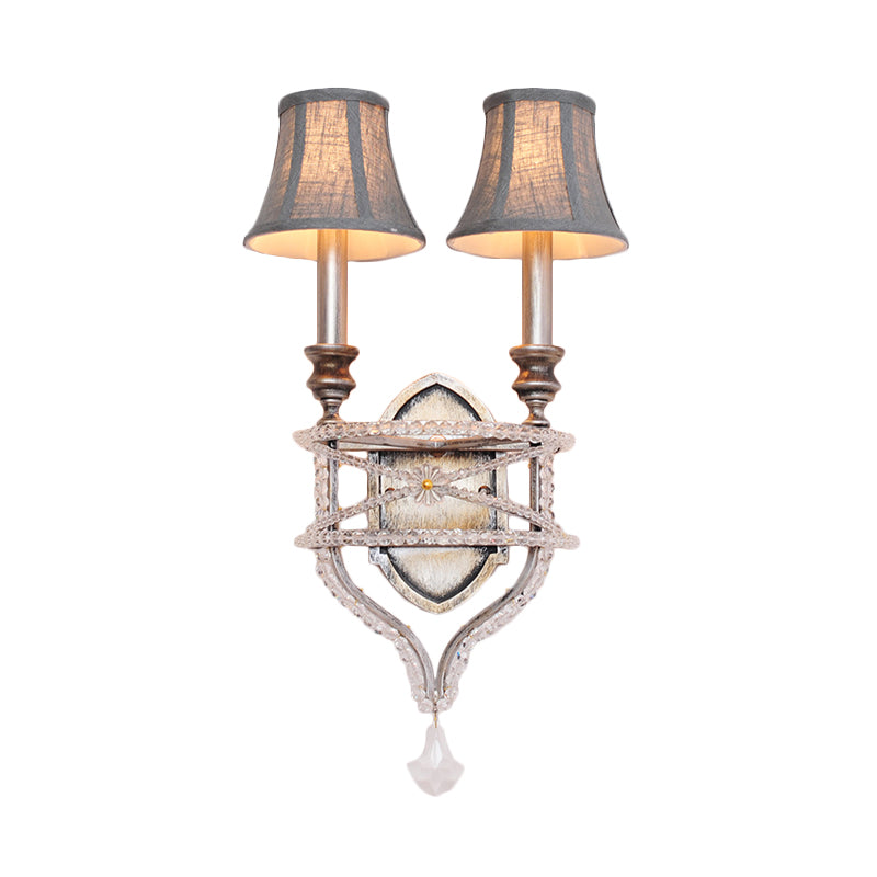 2 Lights Empire Shade Wall Light Vintage Gold/Silver Fabric Sconce Light with Crystal Accent Clearhalo 'Wall Lamps & Sconces' 'Wall Lights' Lighting' 561050