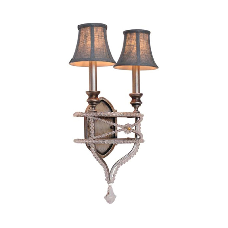 2 Lights Empire Shade Wall Light Vintage Gold/Silver Fabric Sconce Light with Crystal Accent Clearhalo 'Wall Lamps & Sconces' 'Wall Lights' Lighting' 561051