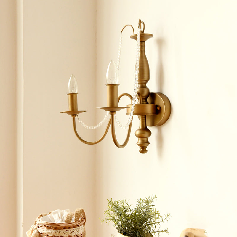 Brass Candle Wall Sconce Light Vintage Metal 2 Lights Bedroom Wall Mount Light with Shade/Shadeless Clearhalo 'Wall Lamps & Sconces' 'Wall Lights' Lighting' 561053