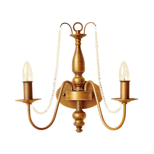 Brass Candle Wall Sconce Light Vintage Metal 2 Lights Bedroom Wall Mount Light with Shade/Shadeless Clearhalo 'Wall Lamps & Sconces' 'Wall Lights' Lighting' 561054