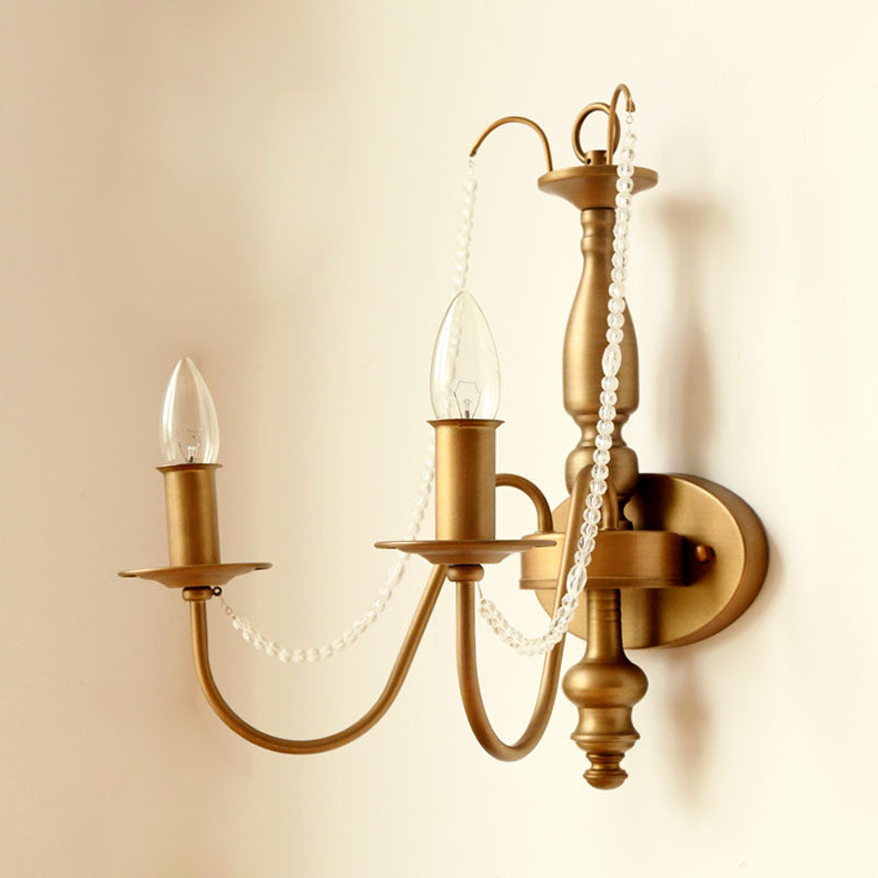 Brass Candle Wall Sconce Light Vintage Metal 2 Lights Bedroom Wall Mount Light with Shade/Shadeless Clearhalo 'Wall Lamps & Sconces' 'Wall Lights' Lighting' 561055