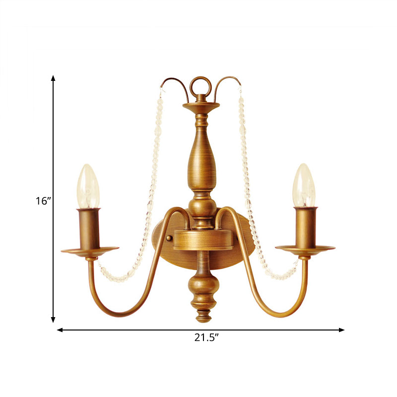 Brass Candle Wall Sconce Light Vintage Metal 2 Lights Bedroom Wall Mount Light with Shade/Shadeless Clearhalo 'Wall Lamps & Sconces' 'Wall Lights' Lighting' 561056