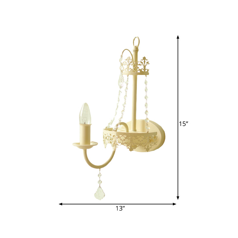 White 1 Light Wall Mount Light Vintage Crystal Strand Curved Arm Sconce Light with Shade/Shadeless Clearhalo 'Wall Lamps & Sconces' 'Wall Lights' Lighting' 561069