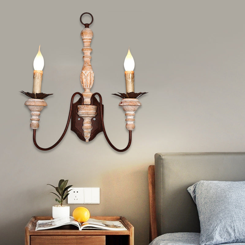 2 Lights Wall Mounted Light Rustic Candelabra Metal and Wood Sconce Light for Corridor Wood Clearhalo 'Wall Lamps & Sconces' 'Wall Lights' Lighting' 561070