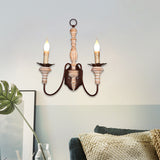 2 Lights Wall Mounted Light Rustic Candelabra Metal and Wood Sconce Light for Corridor Clearhalo 'Wall Lamps & Sconces' 'Wall Lights' Lighting' 561071