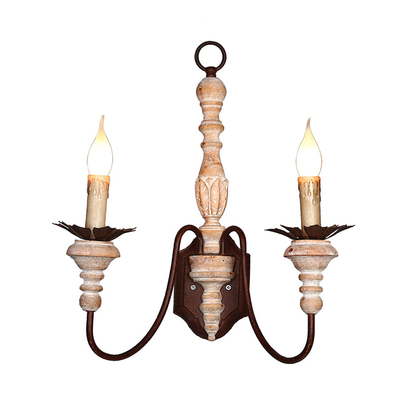 2 Lights Wall Mounted Light Rustic Candelabra Metal and Wood Sconce Light for Corridor Clearhalo 'Wall Lamps & Sconces' 'Wall Lights' Lighting' 561072