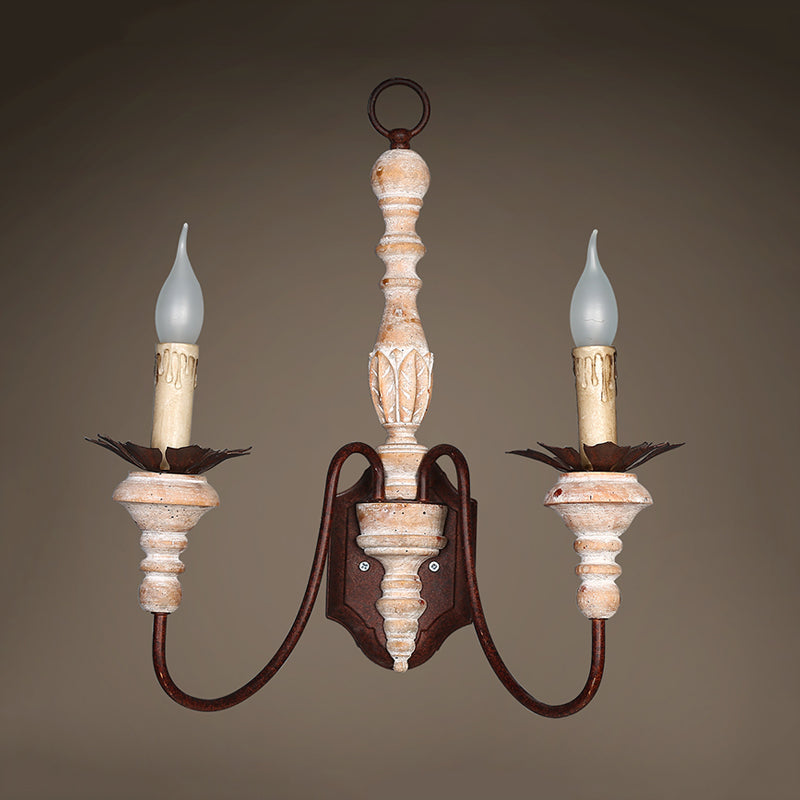 2 Lights Wall Mounted Light Rustic Candelabra Metal and Wood Sconce Light for Corridor Clearhalo 'Wall Lamps & Sconces' 'Wall Lights' Lighting' 561073