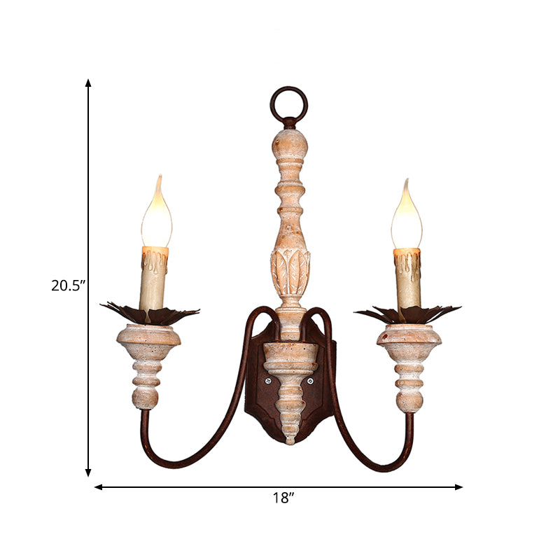 2 Lights Wall Mounted Light Rustic Candelabra Metal and Wood Sconce Light for Corridor Clearhalo 'Wall Lamps & Sconces' 'Wall Lights' Lighting' 561074